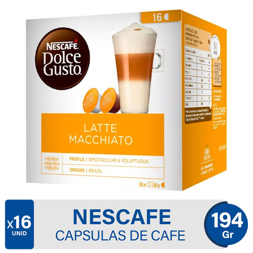 Capsulas Dolce Gusto Nescafe Latte Macchiato 194g X16 Unid