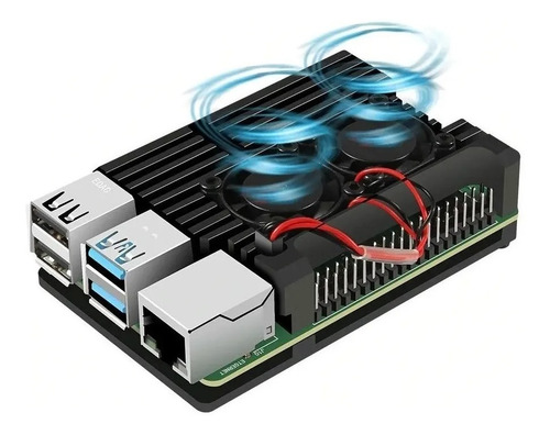 Case Alumínio Para Raspberry Pi 4 Com Duplo Cooler Fan