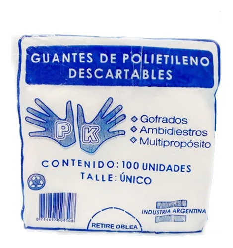 Guantes Descartables Bolsa Polietileno X 100u 