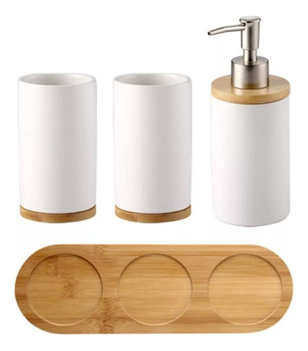 Juego De Accesorios De Baño Dispensador Organizador Blanco