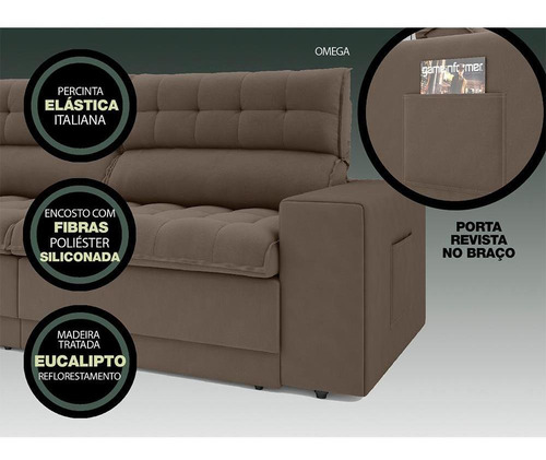 Imagem 6 de 12 de Sofá Omega Retrátil E Reclinável Velosuede Marrom 2,30m (l)