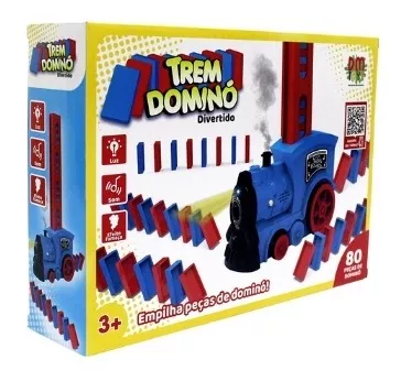 Trem Domino Divertido Infantil 80 Peças Com Fumaça Luz E Som