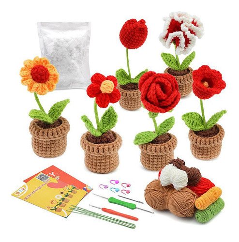 Kit De Ganchillo Para Niños Starter Flower Design, 6 Hilos D
