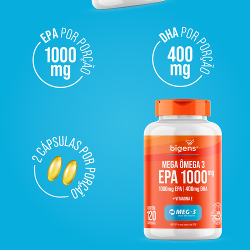 Mega Omega 3 Meg-3® - Epa 1000 mg + DHA 400 mg - 120 cápsulas | Bigens