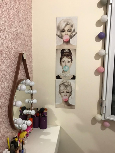 3 Placas Decorativas Quadro Divas Marilyn Audrey Hepburn A3