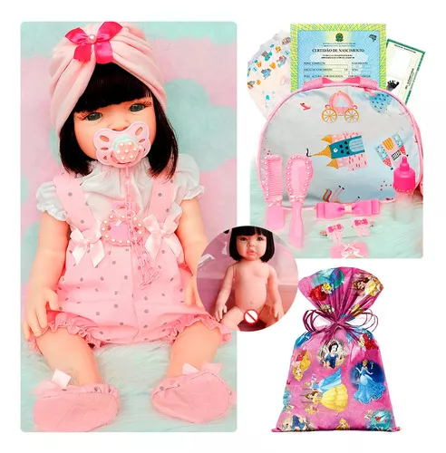 Tipo Boneca Bebê Baby Real Reborn Realista Bolsa + 28 Itens