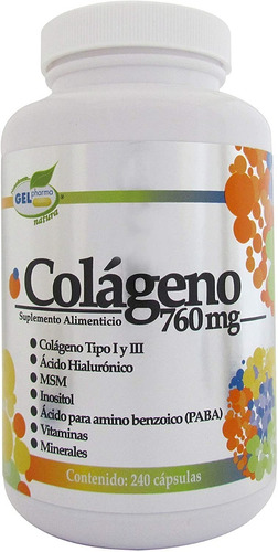 Colágeno 760mg 240 Cápsulas Glepharma Tipo I Y Iii