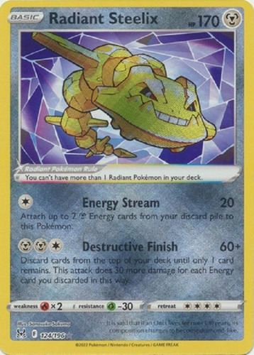 Radiant Steelix 124/196 Radiant Raro Pokemon Tcg