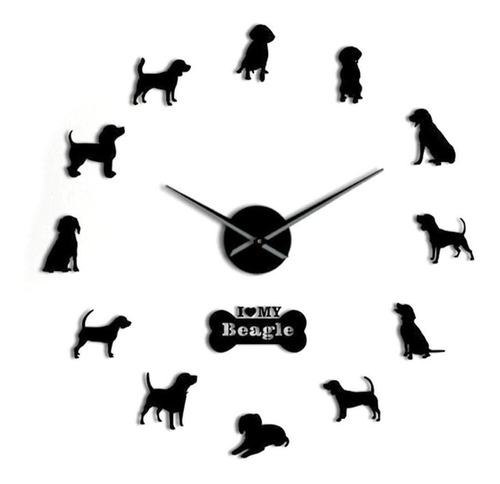 Reloj Pared 3d Decoración Casa Oficina Living Mascotas Negro
