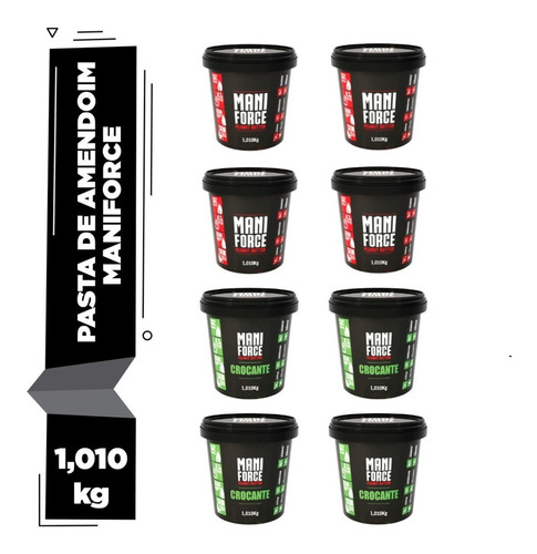 Kit 08x Maniforce Pasta De Amendoim Cremosa + Crocante 1kg