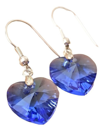 Aros Corazón Con Cristales Azules