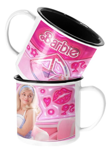 Taza Enlozada Lechera Barbie Manejando Pelicula Corazones