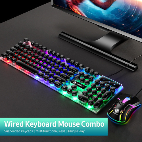 Combo De Teclado Y Ratón Retroiluminado Con Cable Con Diseño