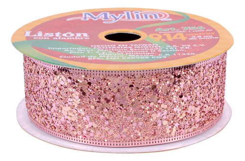 Liston Diamantina Fina Moños Navideño Mylin 3.8cmx9m Color Oro Rosado Color