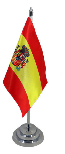 Bandeira Mesa Dupla Face Espanha Mastro 29 Cm Cetim 