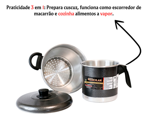 Cuscuzeiro 02 Partes Nº 14 - Alumínio Colorido Cor Cinza
