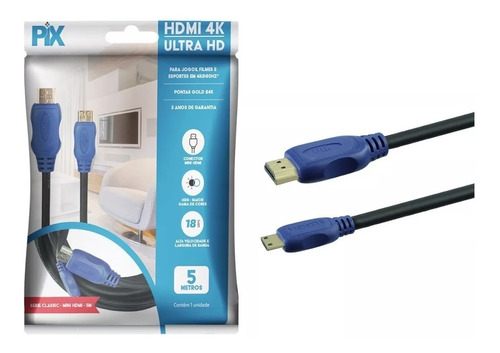 Cabo Mini Hdmi X Hdmi 2.0 Ultra Hd 4k 3d Hdr 5 Metros - Pix