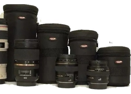 Kit Case Capa P/ Lentes Objetivas 4 Tamanhos Canon Nikon Etc Cor Preto