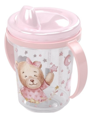 Copo Caneca Com Alça E Tampa Rosa Azul Infan 330 Ml Plasútil Cor Rosa Clean Ursa