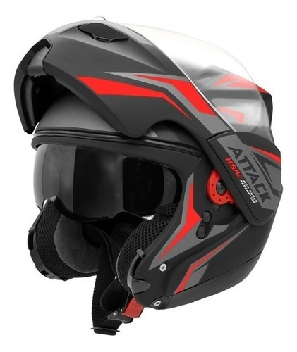 Capacete Pro Tork New Attack Modelo Rocam Modular Fechado Cor Preto/Vermelho Desenho Attack HSA Tamanho do capacete 60