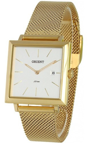 Relógio Orient Feminino Lgss1017 S1kx Dourado Quadrado Cor do fundo Prateado