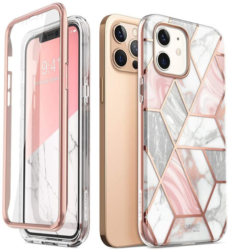 Funda Para iPhone 12/12 Pro, Marmol/rosa/delgada/resistente