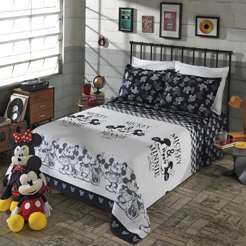 Colcha Casal Piquet Mickey Minnie Dohler 3peças 100% Algodão