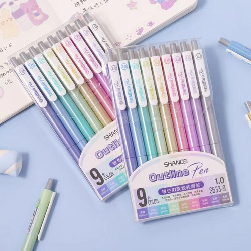 Imagen 2 de 3 de 9 Lápices Outline Pen Colores Brillantes