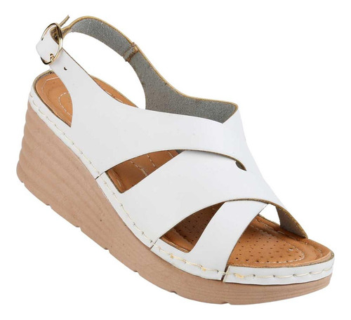 Sandalia Mujer Casual Cuña Blanco Flex Mas 13604002