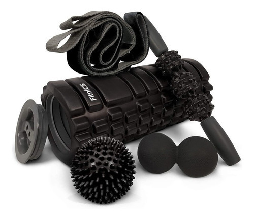 Rolo Rodillo Fitnics Foam Roller Masajeador Pilates Set Full Color Negro