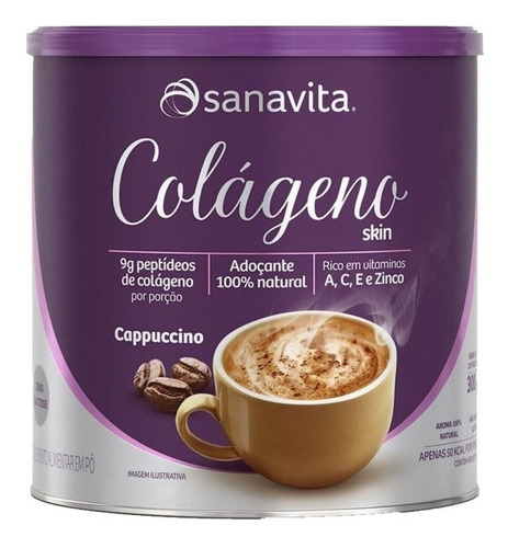 Suplemento em pó Sanavita  Colágeno hidrolisado colágeno Colágeno hidrolisado sabor  capuccino em lata de 300g