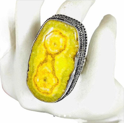 Anillo Plata India Cuarzo Geoda Amarillo 100% Natural N16-ac