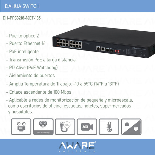Switch Dahua Poe De Escritorio Dh-pfs3218-16et-135 135w
