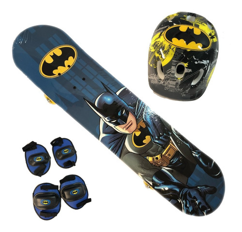 Skate Patineta Batman Kit Seguridad Casco Protecciones Dc