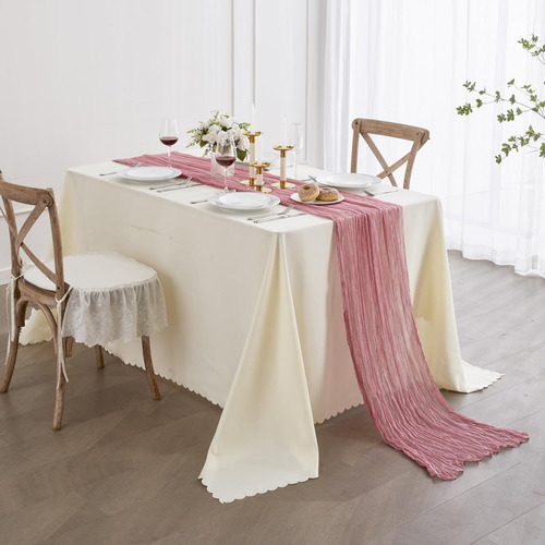 2pzs Caminos De Mesa Gasa Elegante Boho Decoración Boda Color Bordó Retro Pink Mantel Decorativo Decoración de Mesa Decoración de Fiesta Bebé Bautizo Cumpleaños Celebración Estilo Vintage Decoración