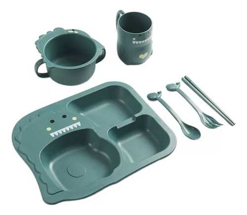 Set Plato De Silicona Para Niños Tenedor + Cuchara + Palillo