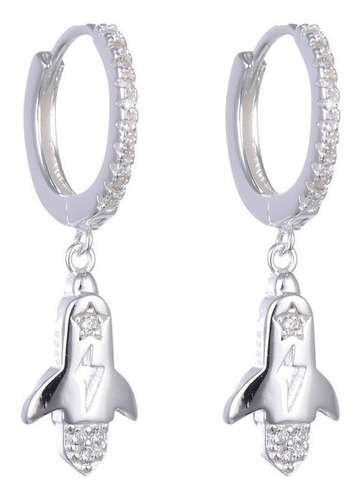 Aritos Aros Huggies Con Dije Nave Espacial Plata 925 Argolla