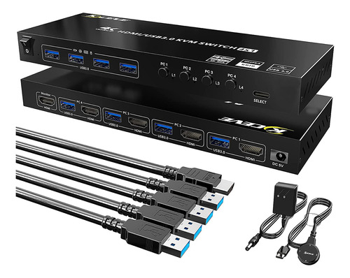 Conmutador Usb Kvm Kvm Kc-kvm401a 3.0hdmi Monitores 2 Conmut