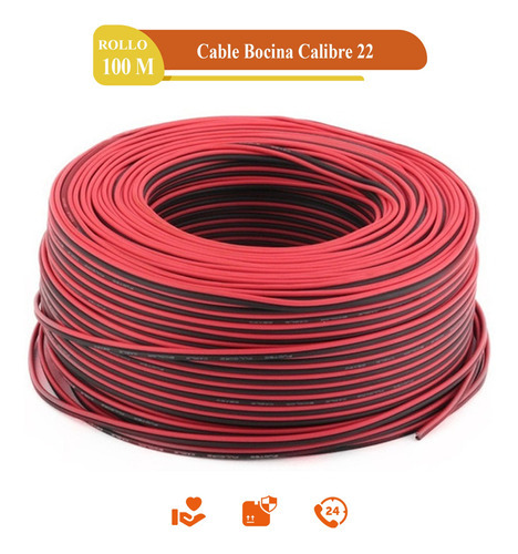 Cable Para Bocina Automotriz Bicolor Calibre 22 Rollo 100m 