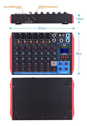 Ammoon Ag-8 - Consola De Mezcla Portátil (8 Canales, Audio D