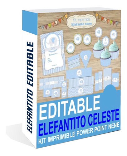 Kit Imprimible Elefante Nene Bautismo Baby Shower