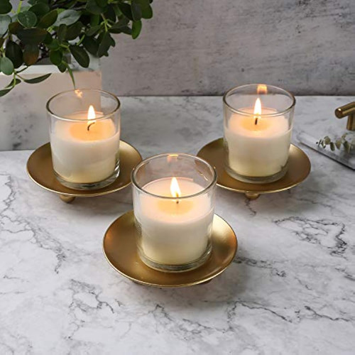 Portavelas Con Placa De Hierro, Dorado, Hierro Decorativo
