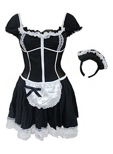 Mujeres Black French Maid Cosplay Traje De Vestir Traje