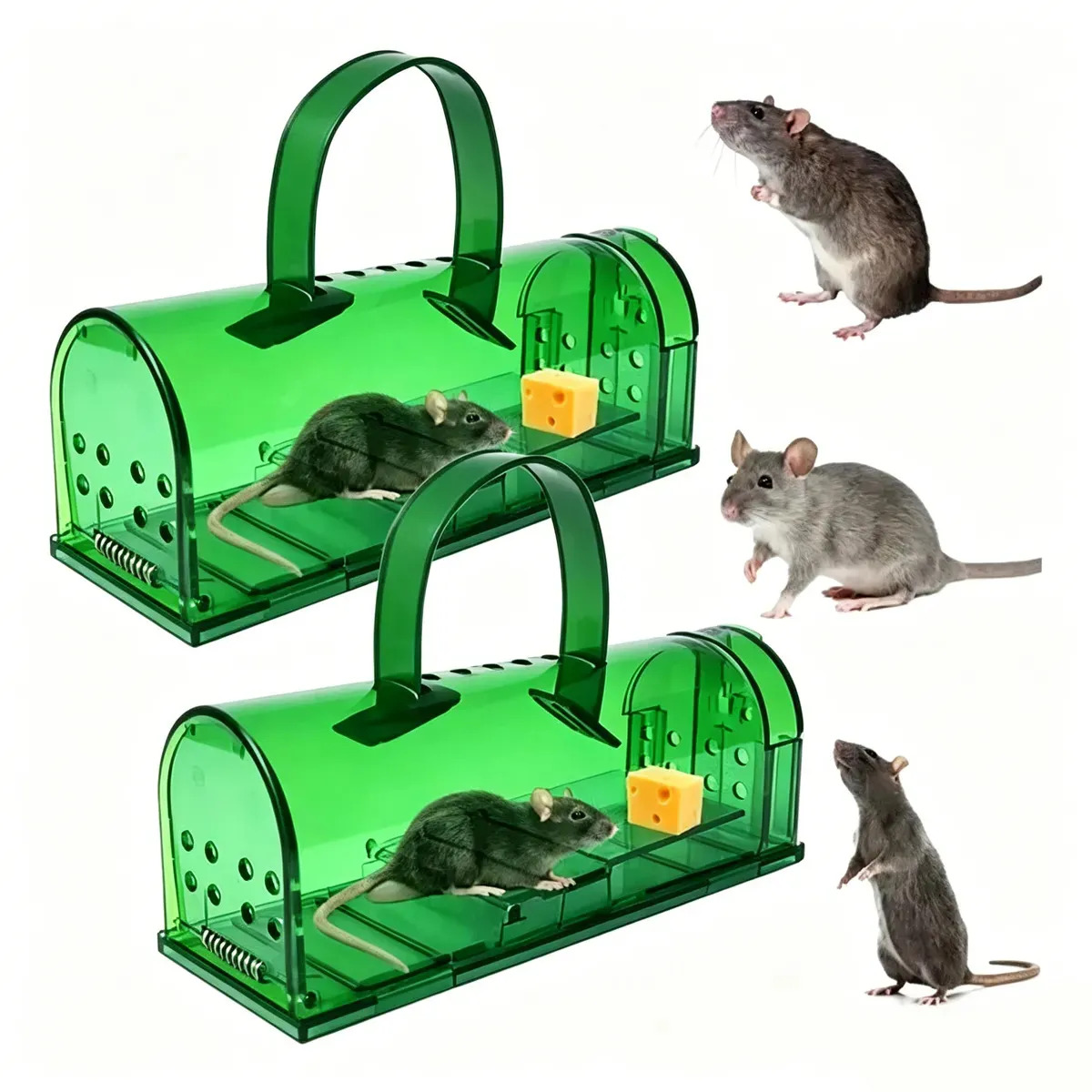 Trampas Para Ratas Y Ratones 2 Piezas, Trampa Para Roedores De Captura Viva Reutilizable, Jaula Con Puerta Sensible Y Asa Para Casa Garaje Patio