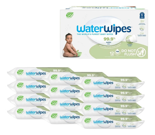 Toallitas Húmedas Water Wipes Con Textura Caja De 12 Packs Con 60 Unidades Cada Uno 99.9% Agua Bebé