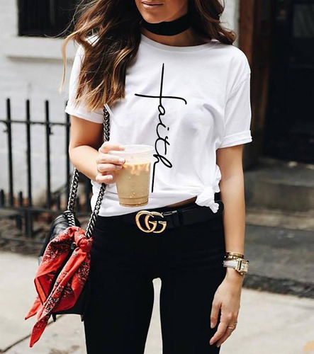 Imagen 3 de 10 de Blusa Playera Camiseta Dama Faith Fe Cruz Elite #509