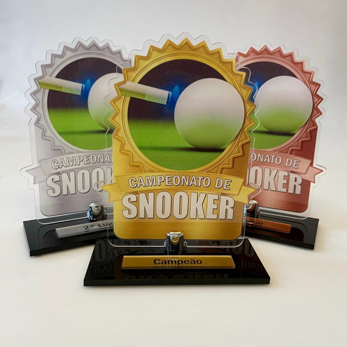 Troféus P Snooker Em Acrílico 100% Campeão, Vice E 3º Lugar