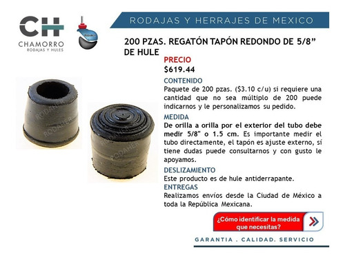 Regatón Tapón Barril De Hule De 5/8 Paquete De 200 Piezas