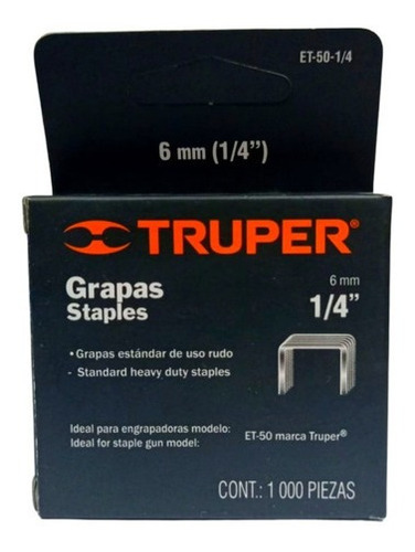 Grapas X2 1/4 Truper 6,0mm Et-50 Tapizar 1000pcs