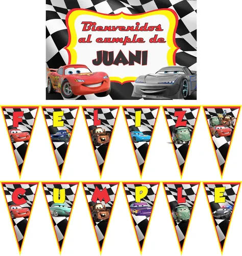 Cars Rayo Mcqueen Cartel Y Banderín Decoracion Cumpleaños